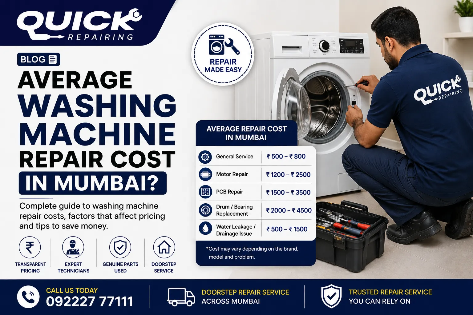 Average Washing Machine Repair Cost in Mumbai?